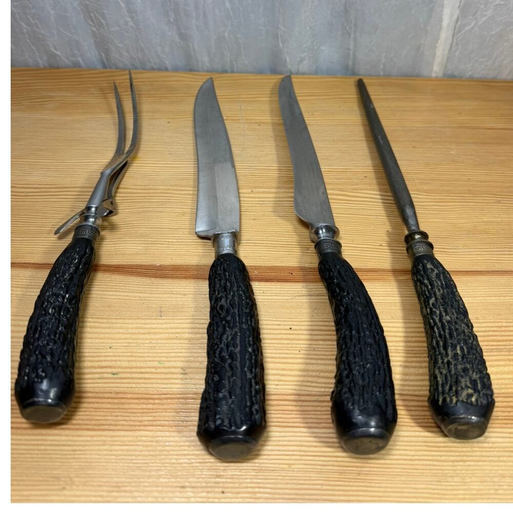 Vintage Universal Stainless Steel USA Carving Set Stag Handle Knife Fork